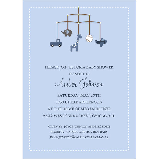Blue Mobile Baby Shower Invitations